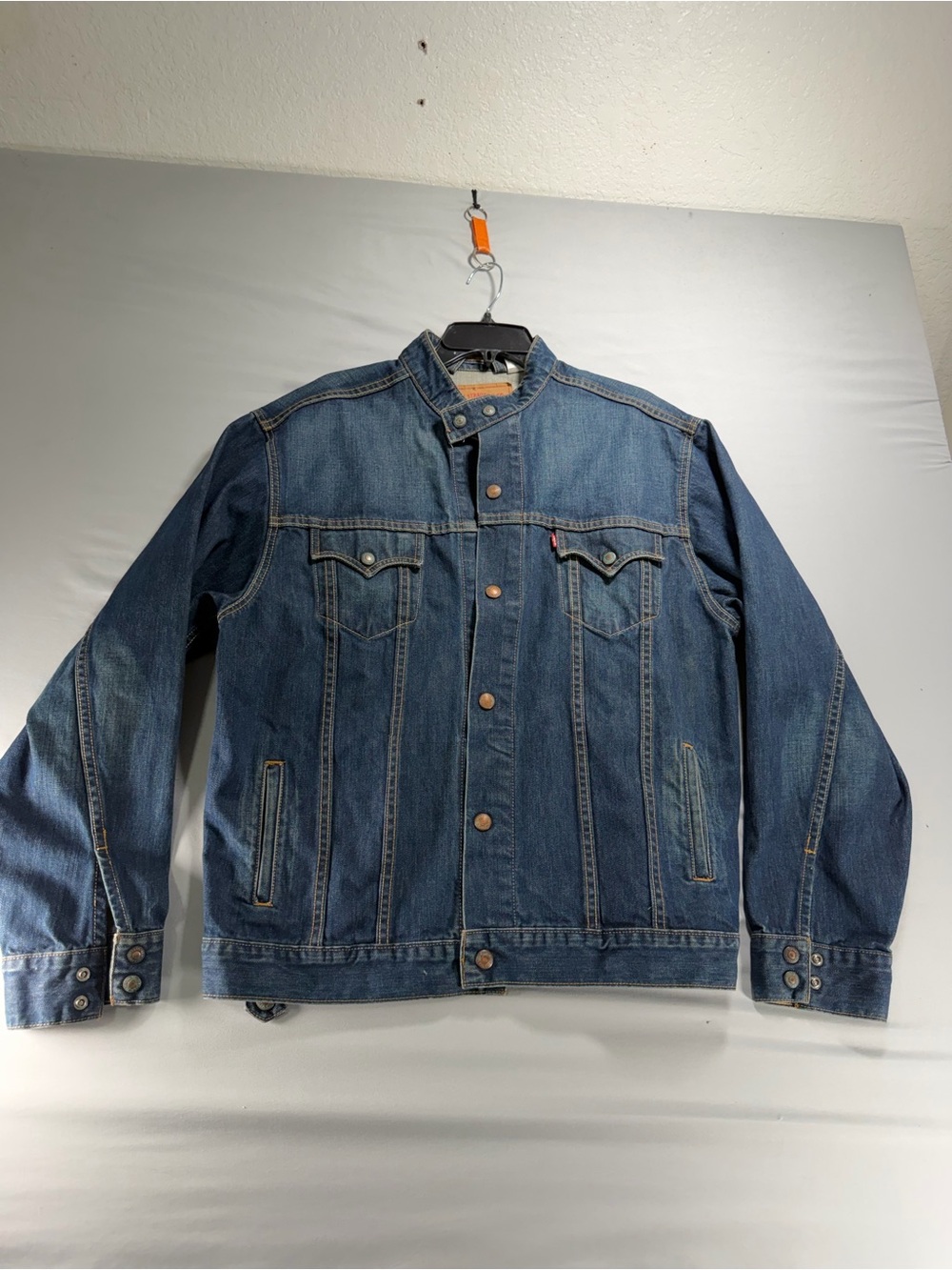 Levis 70550 Easy Rider Denim Trucker Jacket Men XL Mandarian Collar Blue Vintage